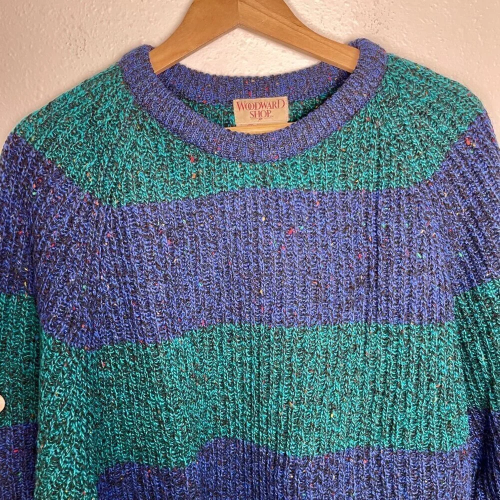 VTG Woodward Shop 100% British Wool Colorblock Striped Knit Sweater Size: XL